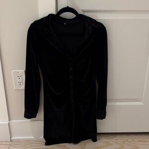Black Velvet Button-Up Dress